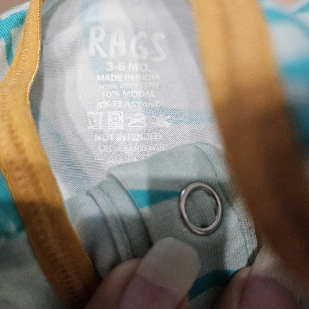 RAGS Baby Romper with Aqua and Orange Pinapple Accents Size 3-6 Months - Picture 3 of 3